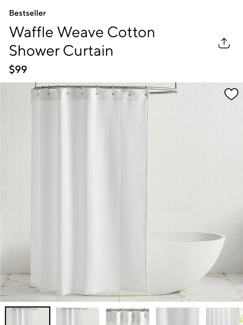 Pottery Barn Waffle Weave Cotton Shower Curtain - White